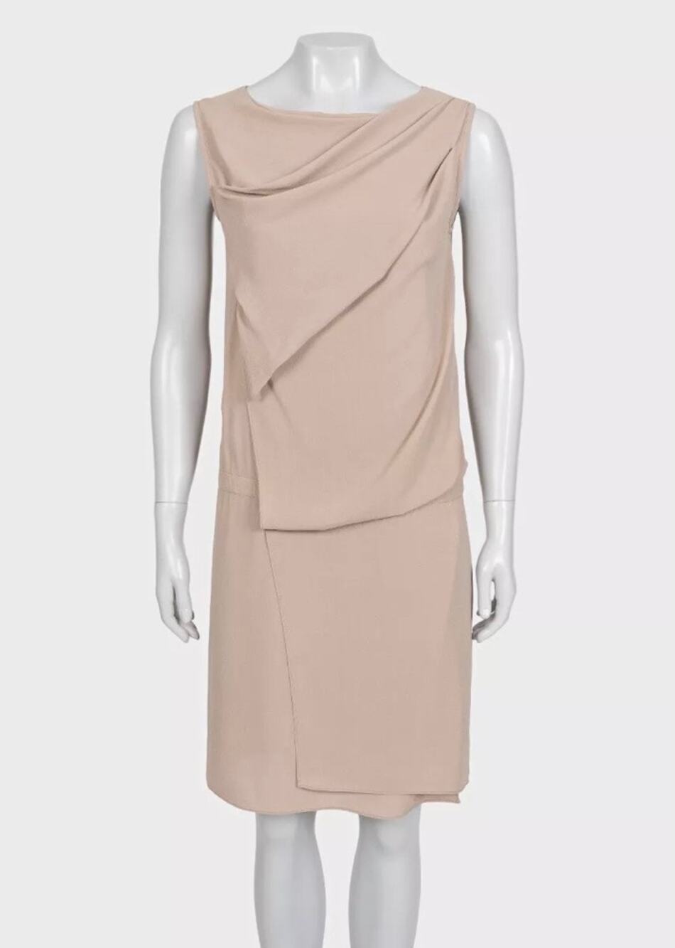 Brunello Cucinelli Brown Silk Draped Sleeveless Dress M